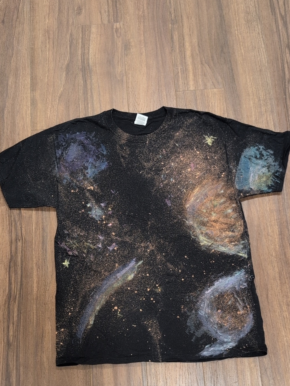 Jerzees Black Galaxy Paint Splatter Tee Bleach With Multicolor Accents Handmade